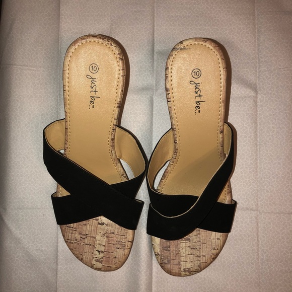 just be Shoes - Just be - Black Crisscross Wedges B9